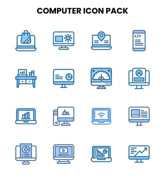 Computer Two Colour Collection Icons Pack Stock Illustration