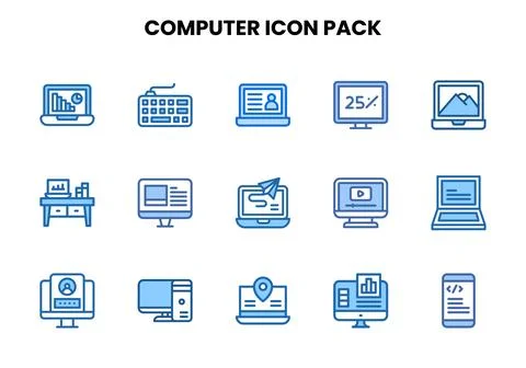 Computer Two Colour Graphics Icons Pack Stock Illustration