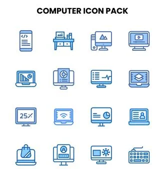 Computer Two Colour Scalable Icons Pack Ilustração Stock