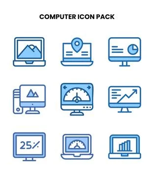 Computer Two Colour UI Icons Pack Stock Illustration