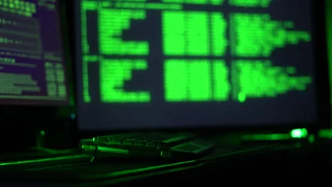 Computer with two monitors on a green background Stock Footage 267225340