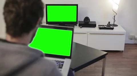 Computer typing green screen lap top tv - 1080p Video stock 46248816