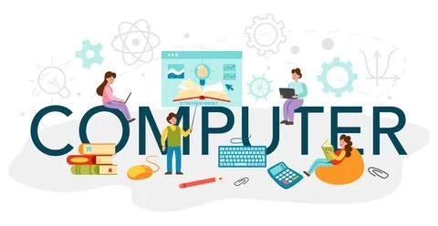 Computer typographic header. IT education, student write software 스톡 일러스트