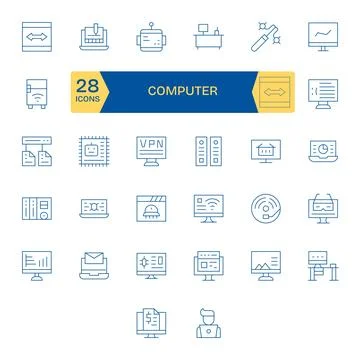 Computer Ultimate Vector Package with 32 Retina Ready Thin Line Display Per.. Illustrazione stock