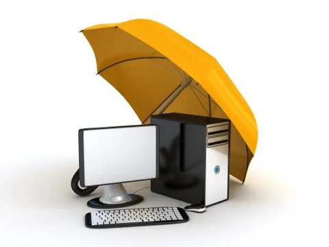 Computer under umbrella Stock Illustration