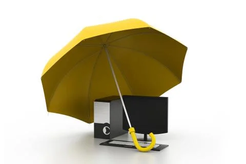 Computer under umbrella Illustrazione stock