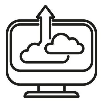 Computer upload data cloud icon outline vector. Smart office Stock Illustration