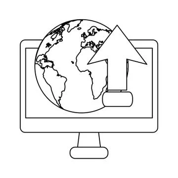 Computer upload internet cloud computing in black and white Illustrazione stock