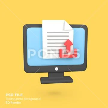 Computer with uploaded files isolated 3d render icon illustration PSD Template