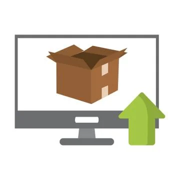 Computer uploading box on screen Stock Illustration