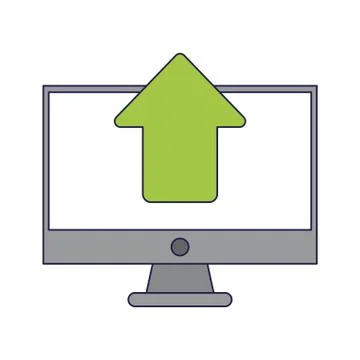 Computer uploading files symbol blue lines Stock Illustration