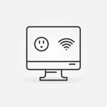 Computer with US Smart Socket and Wi-Fi vector outline icon Stockillustratie
