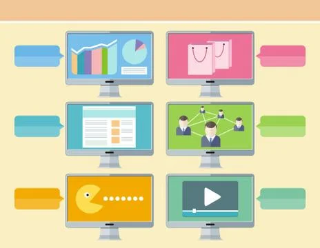 Computer usage concept in flat design Illustrazione stock