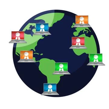 Computer user around the world illustration design Stock Illustration