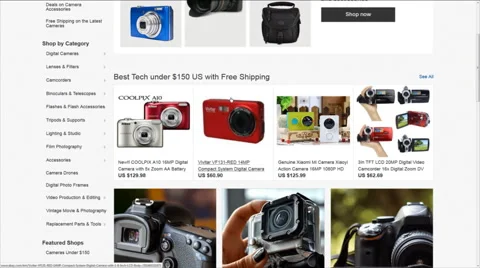Computer user browse eBay website categories. Looking for camera. 스톡 동영상 62434402