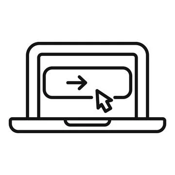 Computer user clicking right arrow button on laptop screen Stock Illustration
