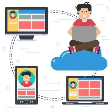 Computer user with different devices Stock Illustration