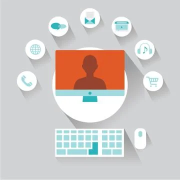 Computer user flat with shadow Stock Illustration