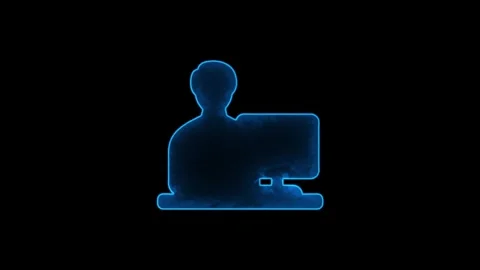 Computer user icon glowing with blue light against dark background with dyn.. Stock Footage 333878166