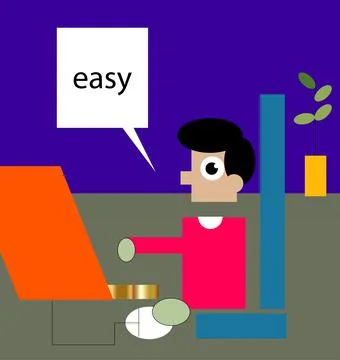 Computer user at laptop enjoying workflow Stock Illustration