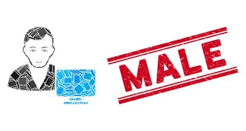 Computer User Mosaic and Scratched Male Watermark with Lines Stock Illustration
