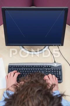 Computer user overhead blank screen Stock Photos