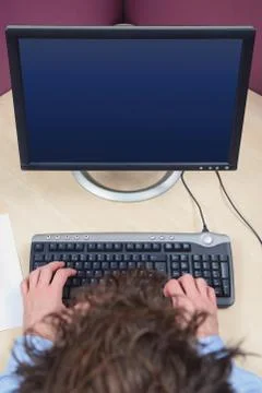 Computer user overhead blank screen Stock Photos