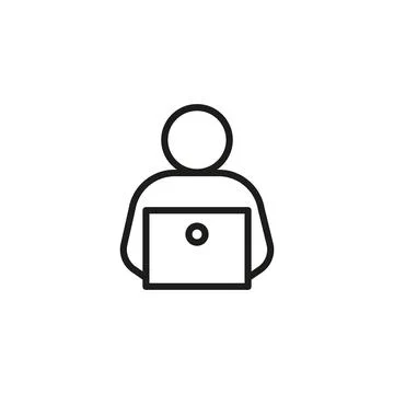 Computer user, person work online, line icon. Work and education remotely, in Stock Illustration