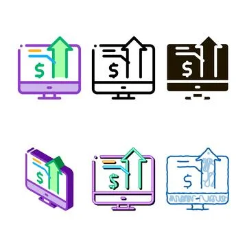 Computer variations chart of money up growth icon vector outline Illustrazione stock