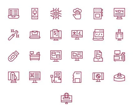 Computer Vector Icon Arsenal with 25 High Resolution Regular Line Display P.. Stock Illustration