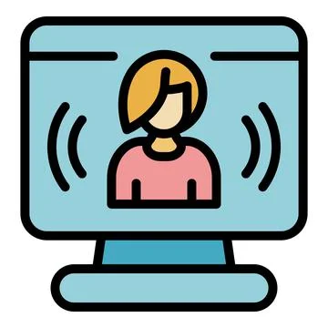 Computer video call icon color outline vector イラスト素材