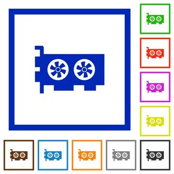 Computer video card flat framed icons Illustrazione stock
