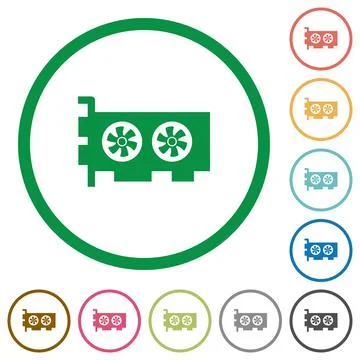 Computer video card flat icons with outlines Stock Illustration