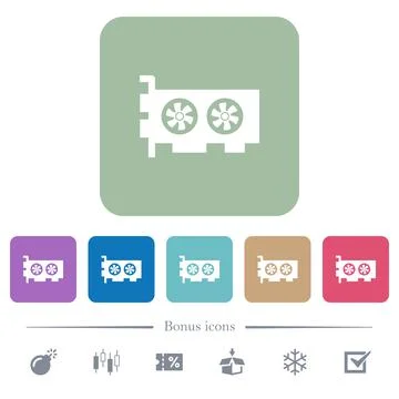 Computer video card flat icons on color rounded square backgrounds イラスト素材