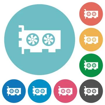 Computer video card flat round icons Stock Illustration