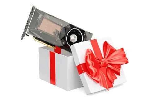 Computer video card GPU inside gift box, gift concept. 3D rendering イラスト素材