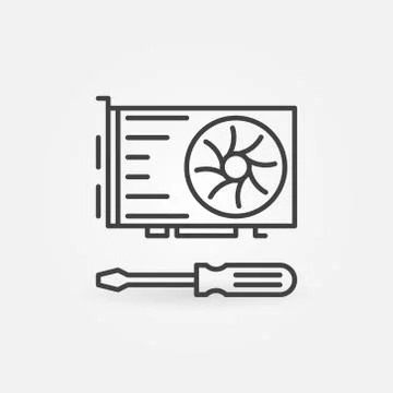 Computer Video Card with Screwdriver linear vector icon Illustrazione stock