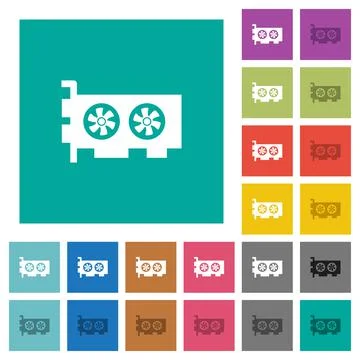 Computer video card square flat multi colored icons Stock Illustration
