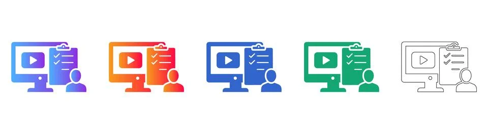 Computer Video Course and Checklist Icons Stock Illustration