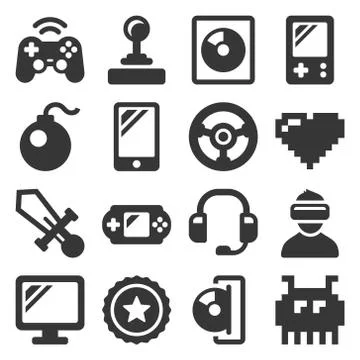Computer Video Game Icons Set on White Background. Illustration
