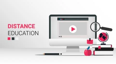 Computer With Video Icon On Screen Over Gray Background, Vector Illustrazione stock