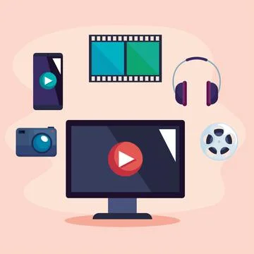 Computer with video icons Stock Illustration