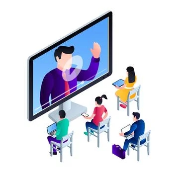 Computer video webinar concept background, isometric style Stock Illustration