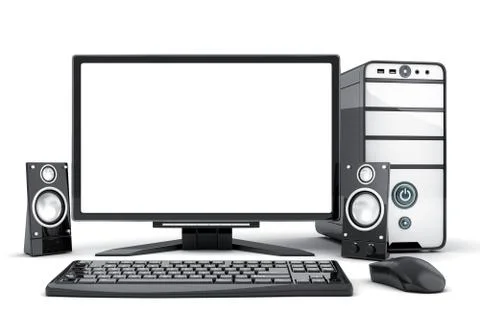 Computer view front and empty white screen. 3d illustration Stock Illustration