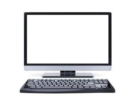 Computer view front, empty white screen monitor. 3d illustration Stockillustratie