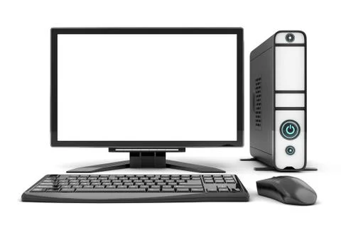 Computer view front, empty white screen. 3d illustration Stock Illustration