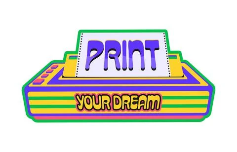 Computer vintage printer Y2K groovy sticker Stock Illustration