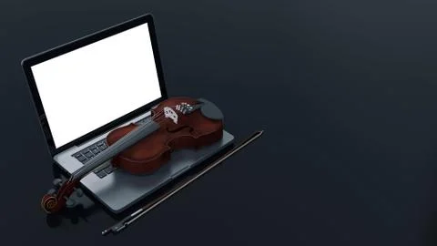 Computer with Violin Stock Illustration
