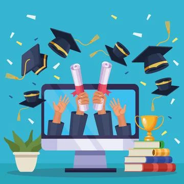 Computer in virtual graduation Illustrazione stock