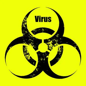Computer virus alert, grunge style, sign yellow colored Illustrazione stock